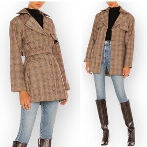 NWT Divine Heritage‎ Plaid Belted Trench Coat, Size S